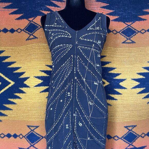 Isabel De Pedro Pencil Midi Dress. Silk Appliqué. Cotton Blend. Size 8. Boho. - Picture 3 of 16